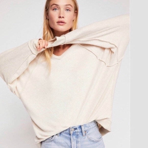 Free People Sweaters - Free People Take It‎ Off V-Neck Pullover Sweater Sweatshirt Cream OB888256 XS